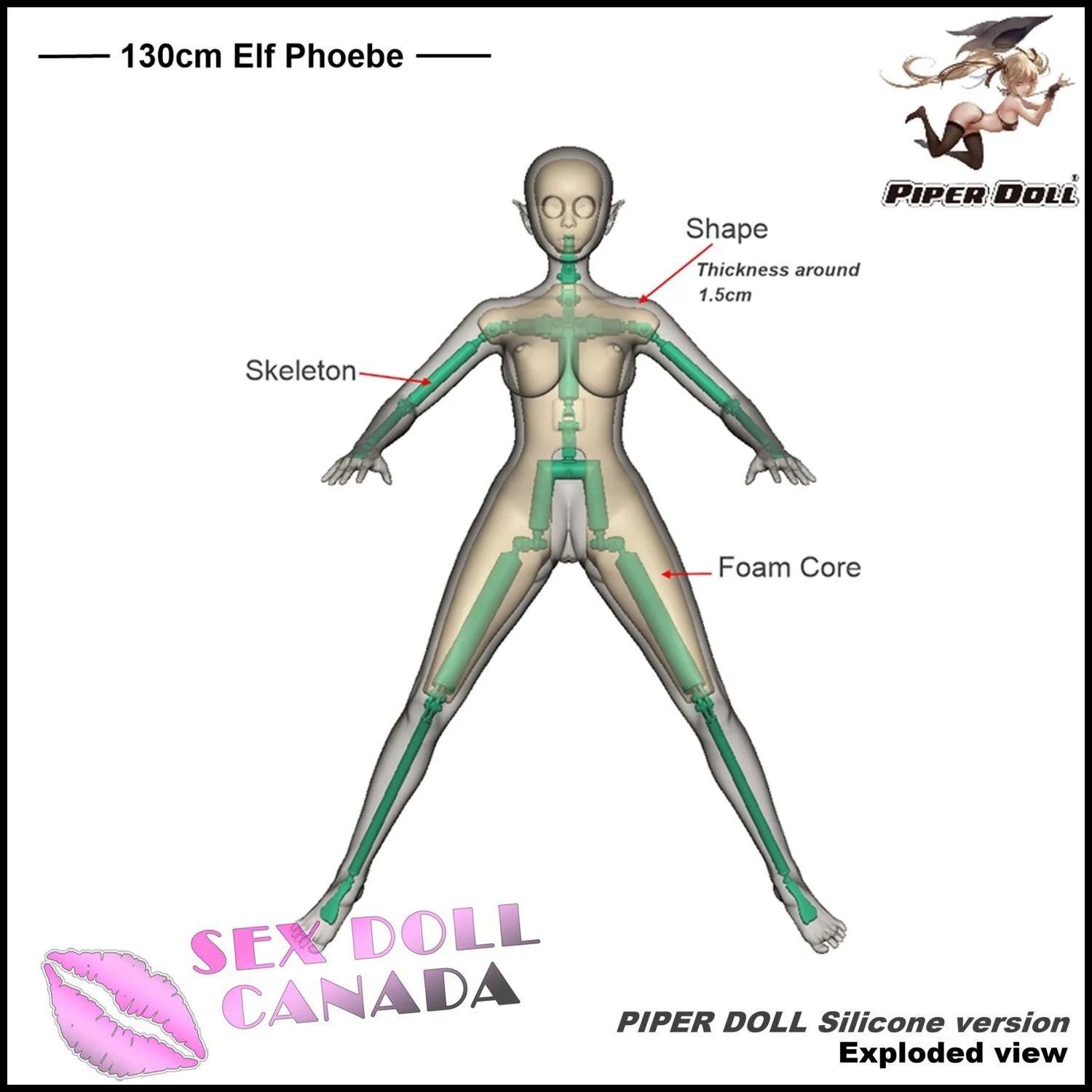 130 (4'3") D-Cup Phoebe Blonde - Full Silicone - Piper Doll - Image 9